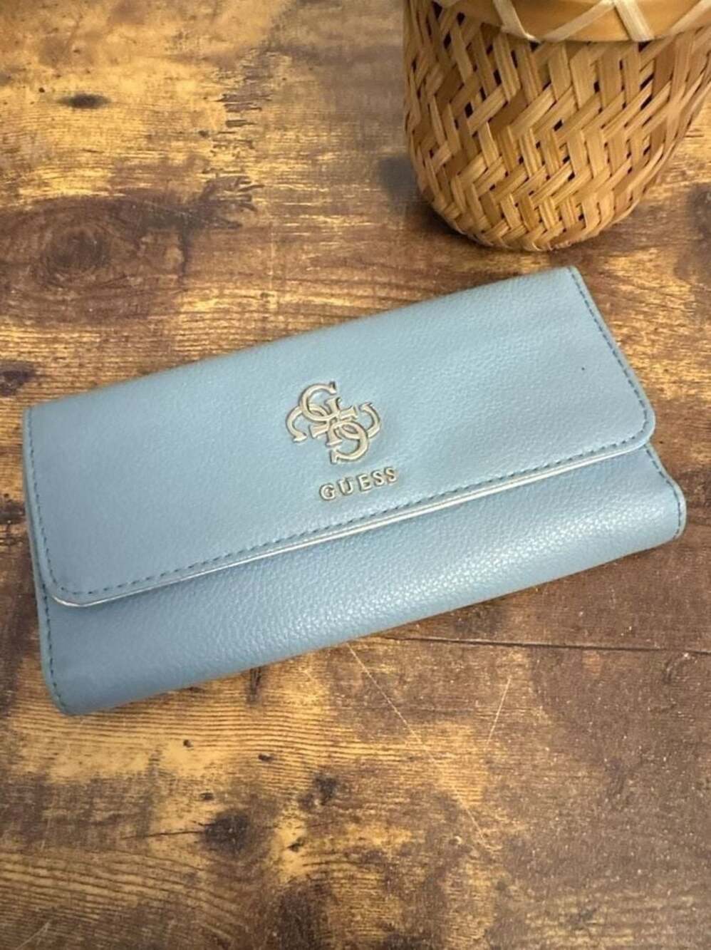 Y2K Style Guess Baby Blue Faux Leather Trifold Wallet